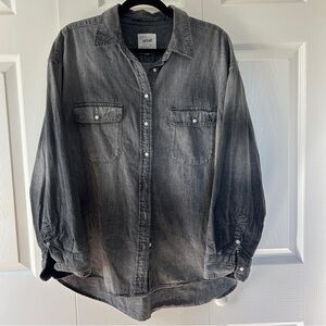 Aerie Anytime Fave Shirt Oversized Chambray Charcoal Button Down Shirt- Size M